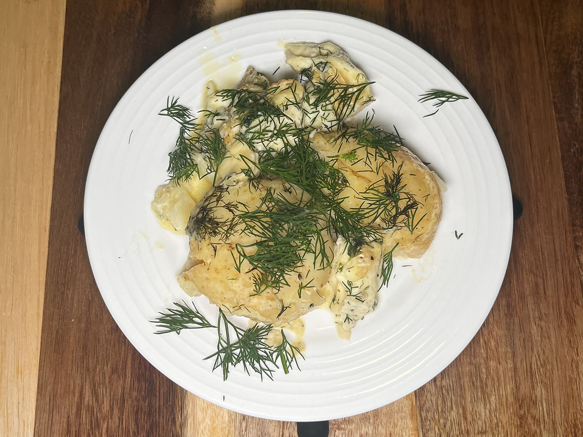 Smashed Chats with Camembert and Dill